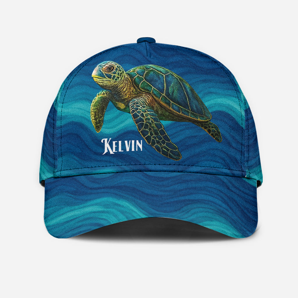 Turtle And Wave - Personalized Turtle Classic Cap