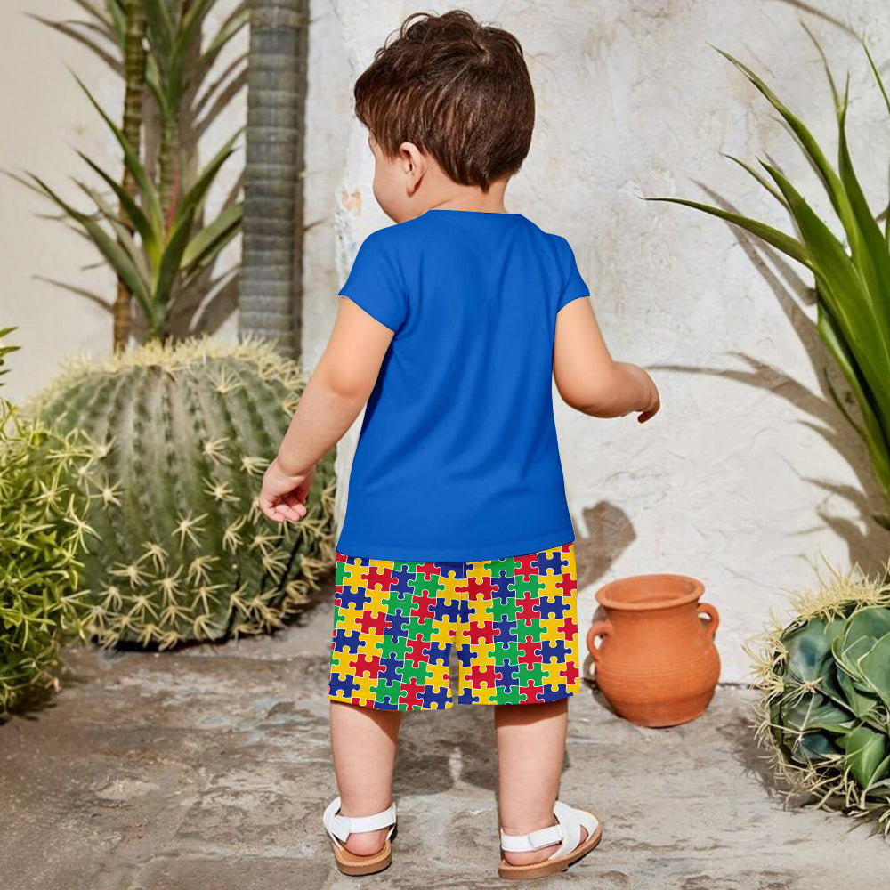 Alphabet puzzle coloré - T-shirt et short personnalisés pour enfant