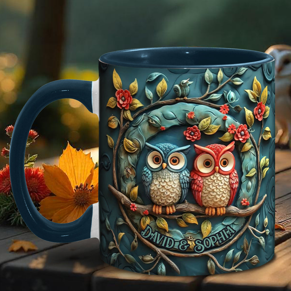 Owl Couple - Personalized Couple Accent Mug
