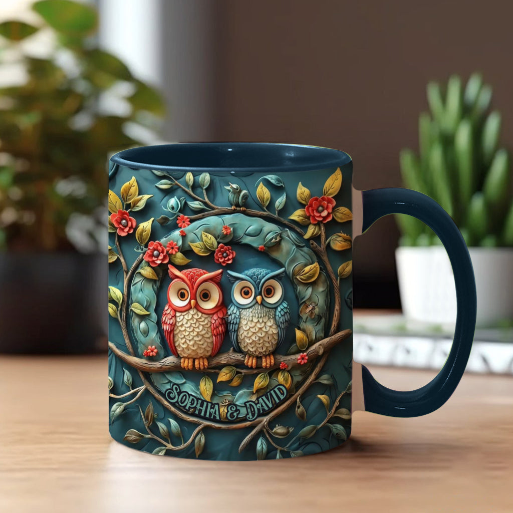 Owl Couple - Personalized Couple Accent Mug