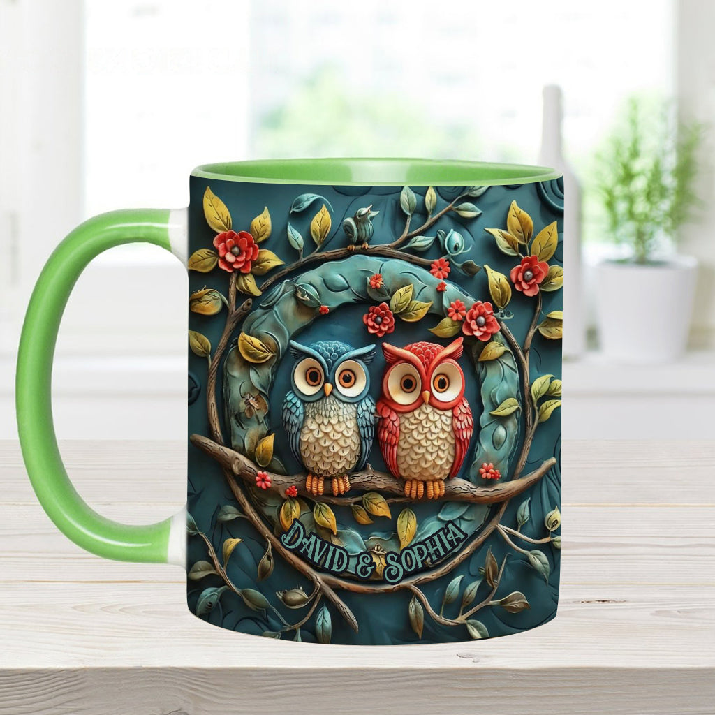 Owl Couple - Personalized Couple Accent Mug
