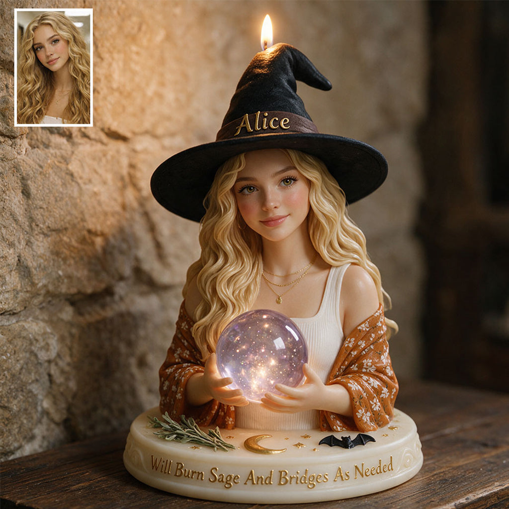 Moon Child - Personalized Witch Custom Shape Wooden Candle Holder