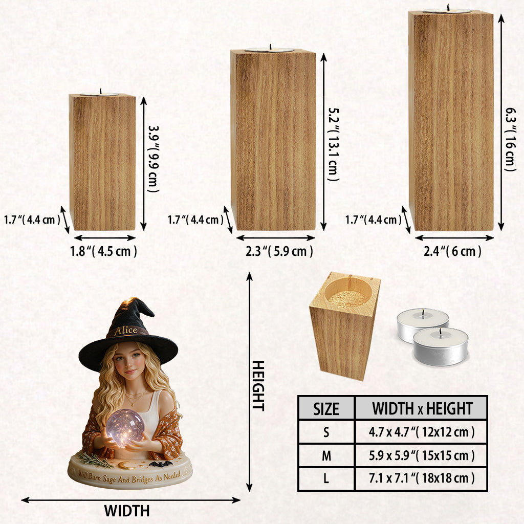 Moon Child - Personalized Witch Custom Shape Wooden Candle Holder