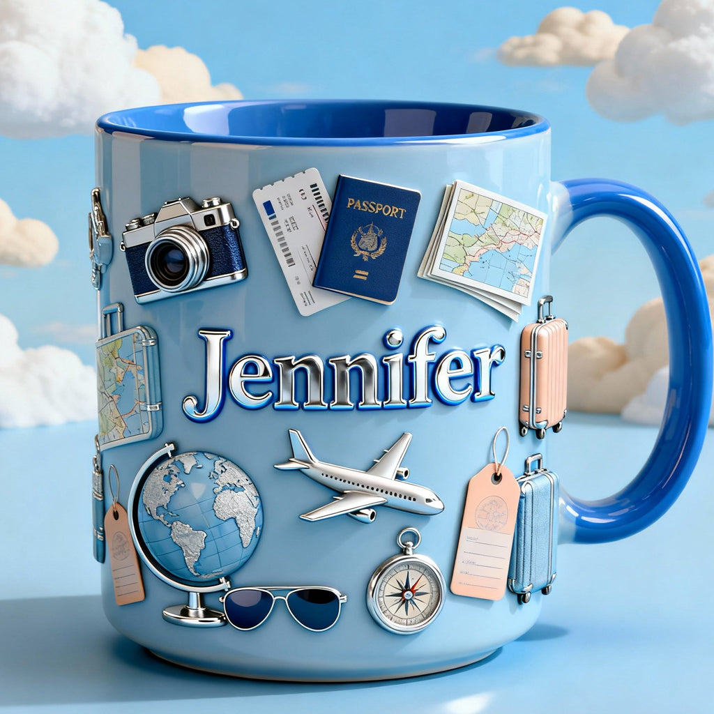 Einfach ein Mädchen, das Reisen liebt – Personalisierter Reisebecher & Untersetzer