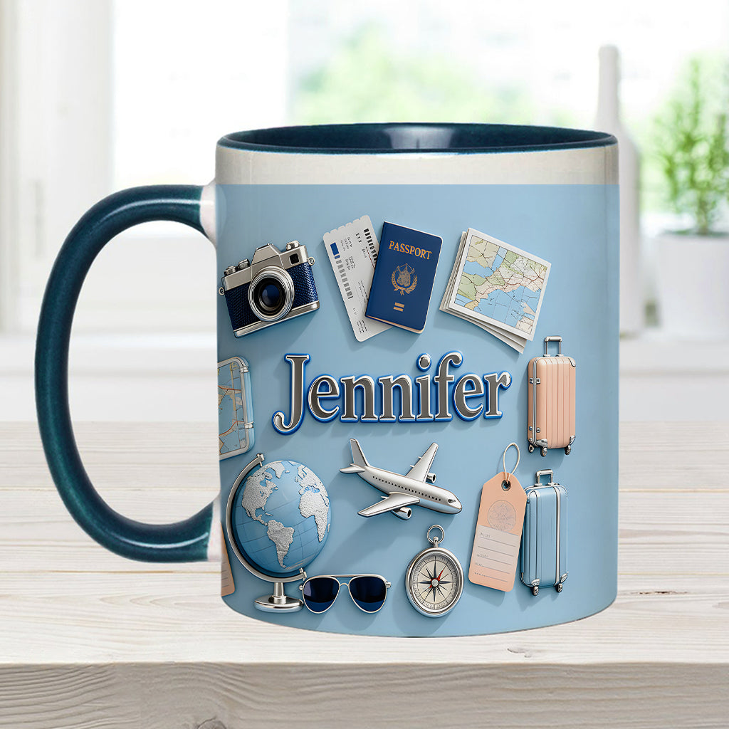 Einfach ein Mädchen, das Reisen liebt – Personalisierter Reisebecher & Untersetzer