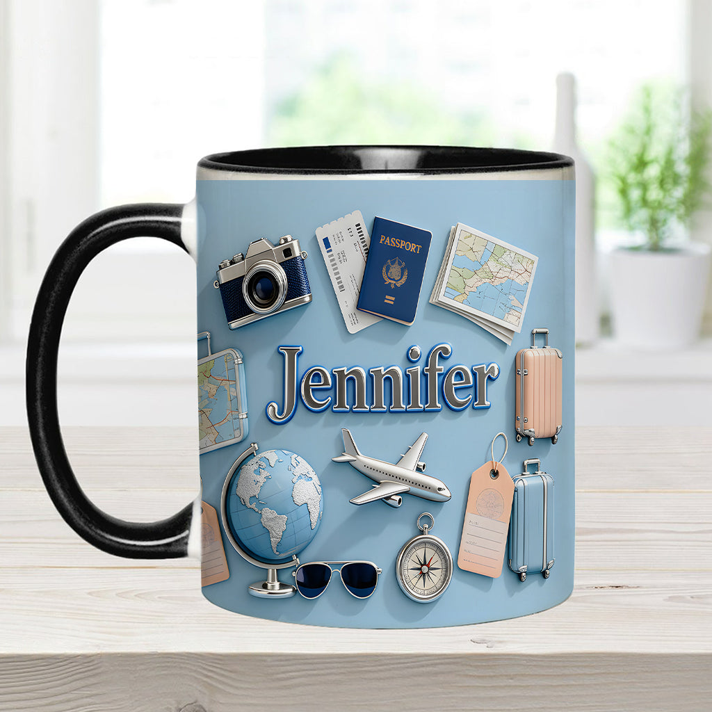 Einfach ein Mädchen, das Reisen liebt – Personalisierter Reisebecher & Untersetzer