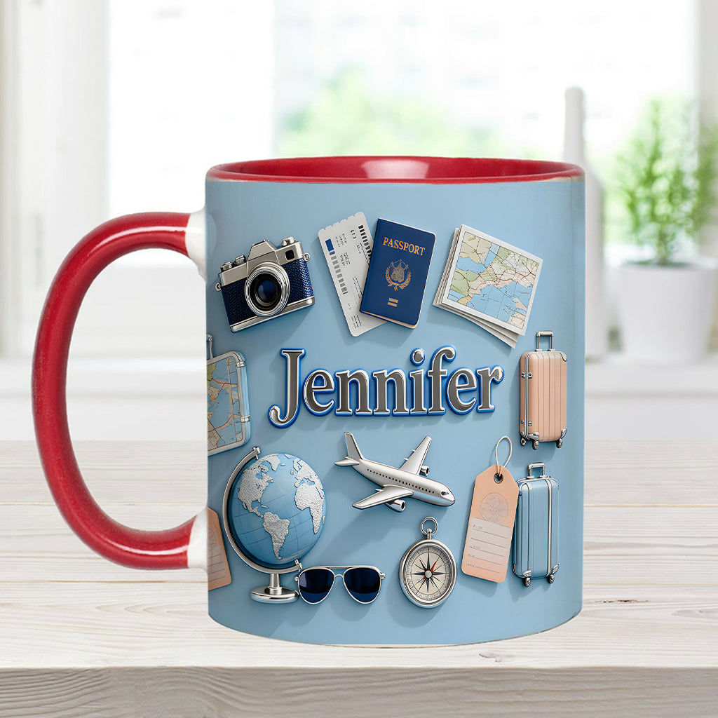 Einfach ein Mädchen, das Reisen liebt – Personalisierter Reisebecher & Untersetzer