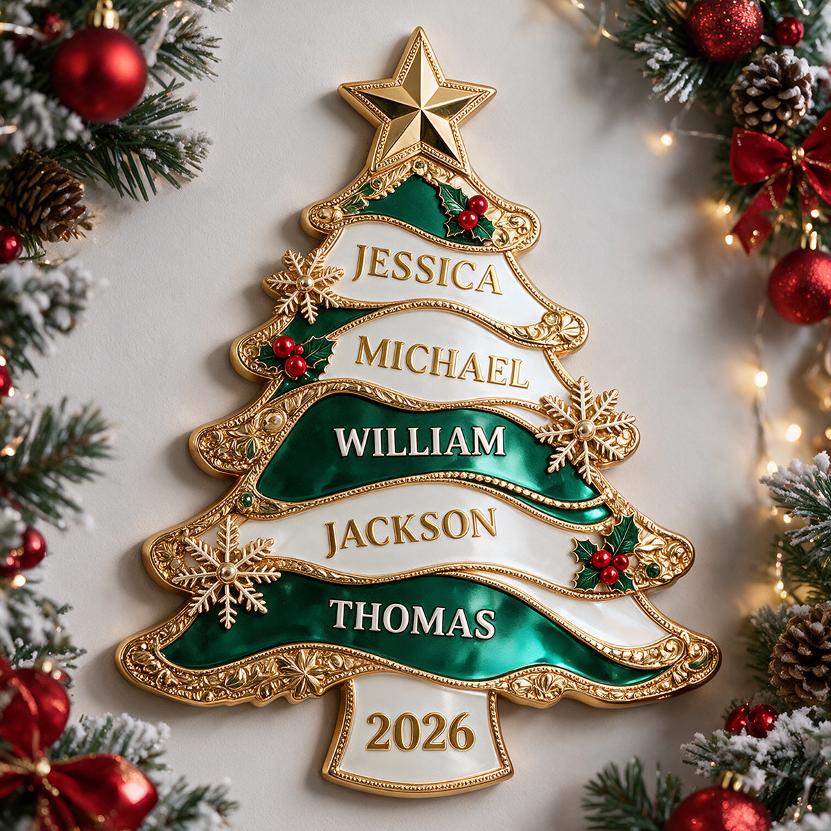 Merry Christmas - Personalized Family 3D Printed Cut Metal Sign