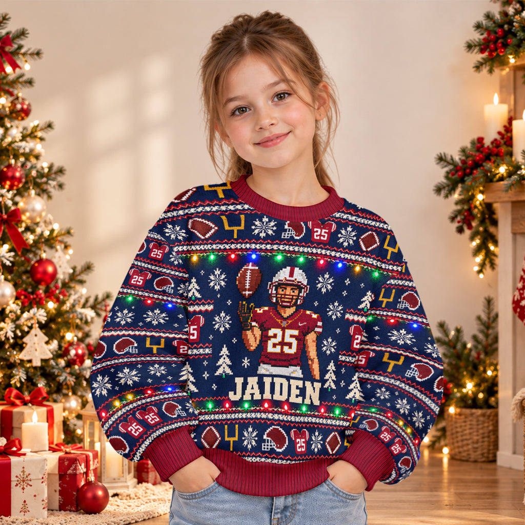 Funny Christmas Light Up Sweater For Family Member, Sisters, Brothers, Friends - Personalized Football Light Up Sweater