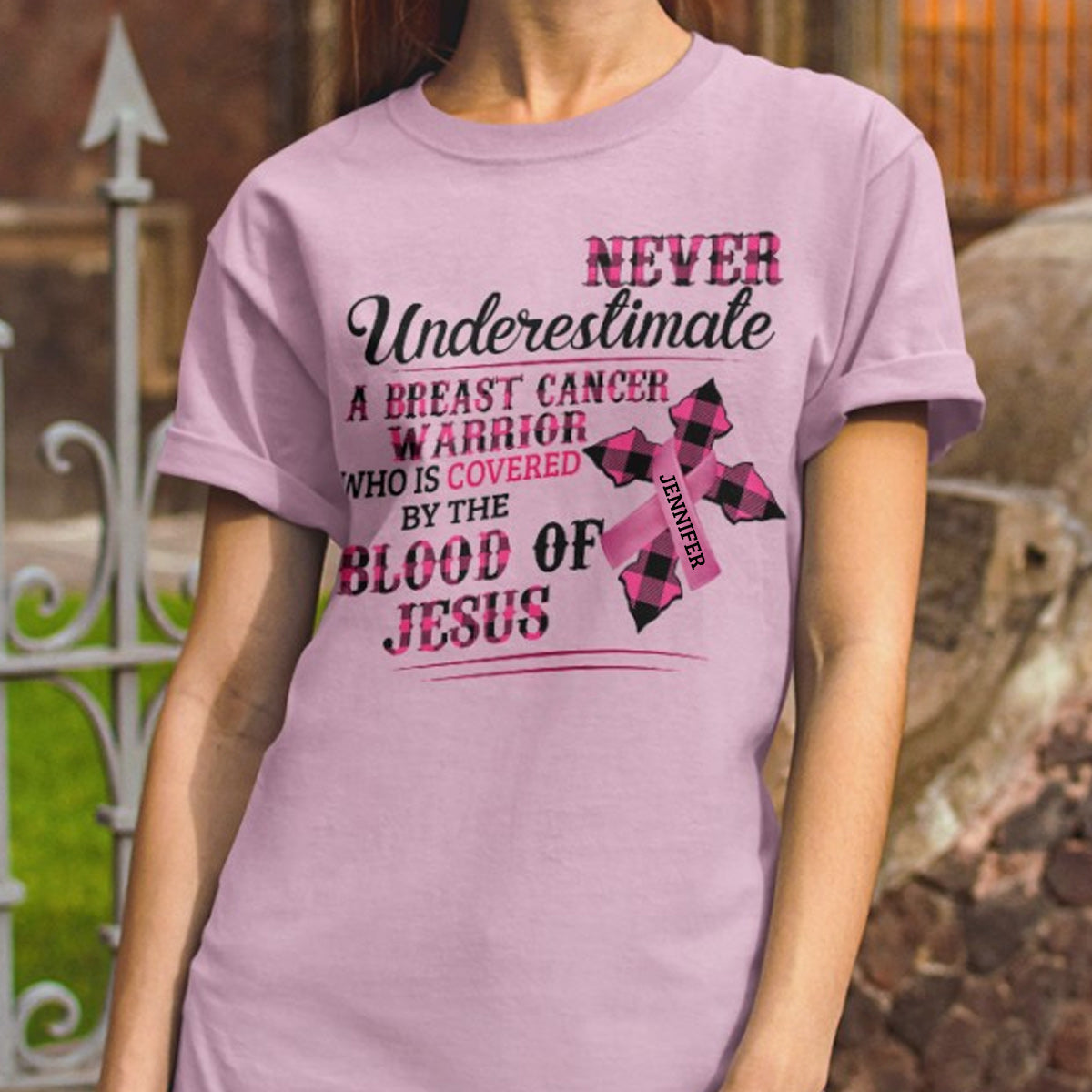 Ruban rose de la foi chrétienne - T-shirt et sweat à capuche personnalisés pour la sensibilisation au cancer du sein