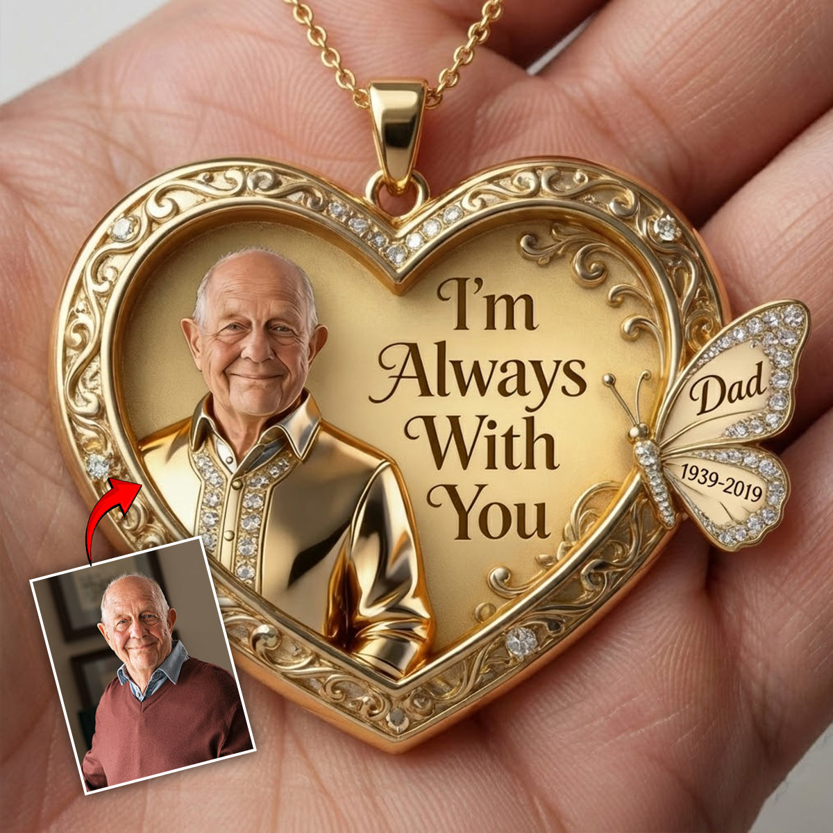 Collier pendentif personnalisé en métal en forme de mémorial, avec n'importe quelle photo qui vous manque à jamais