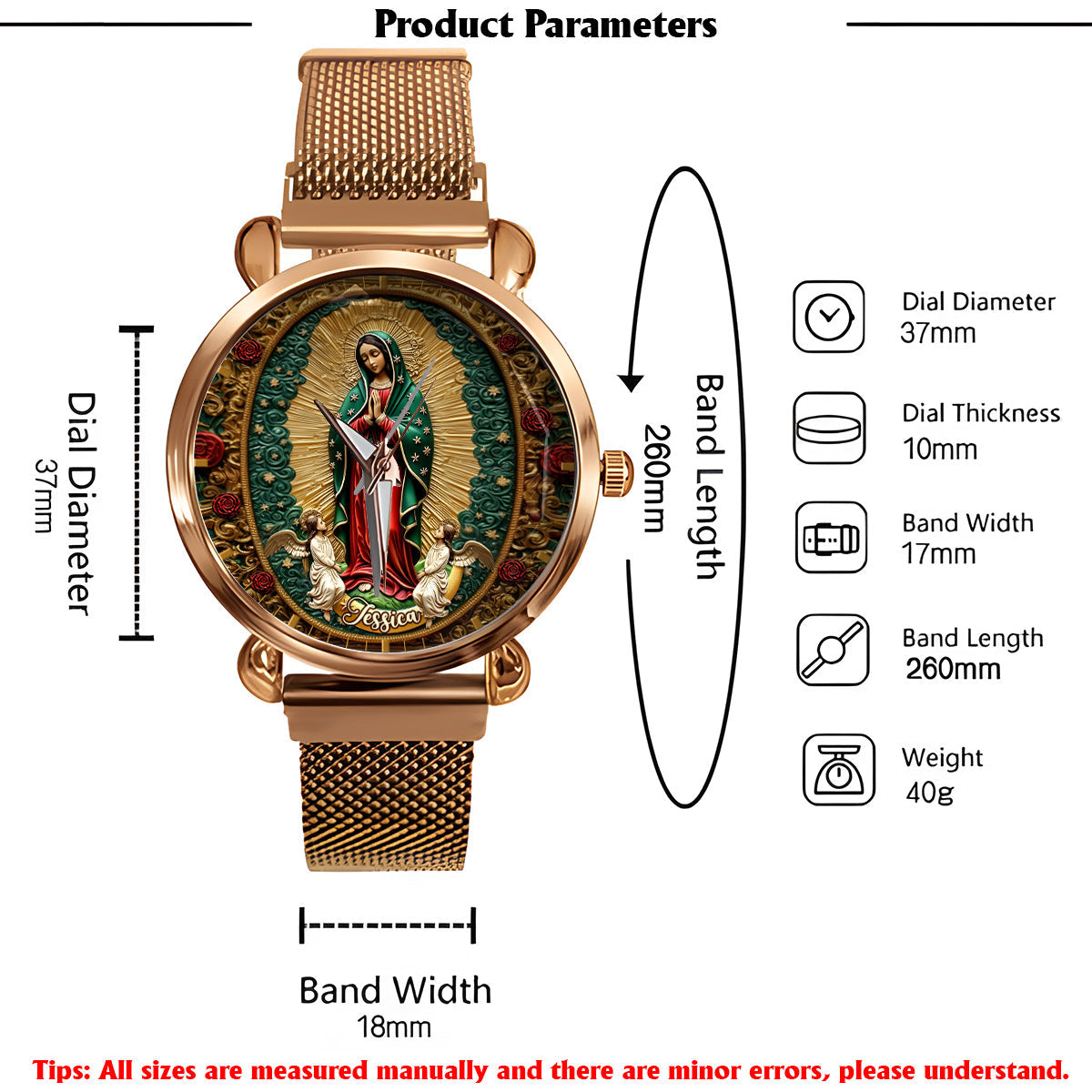 Notre-Dame de Guadalupe - Montre-bracelet chrétienne personnalisée pour femme