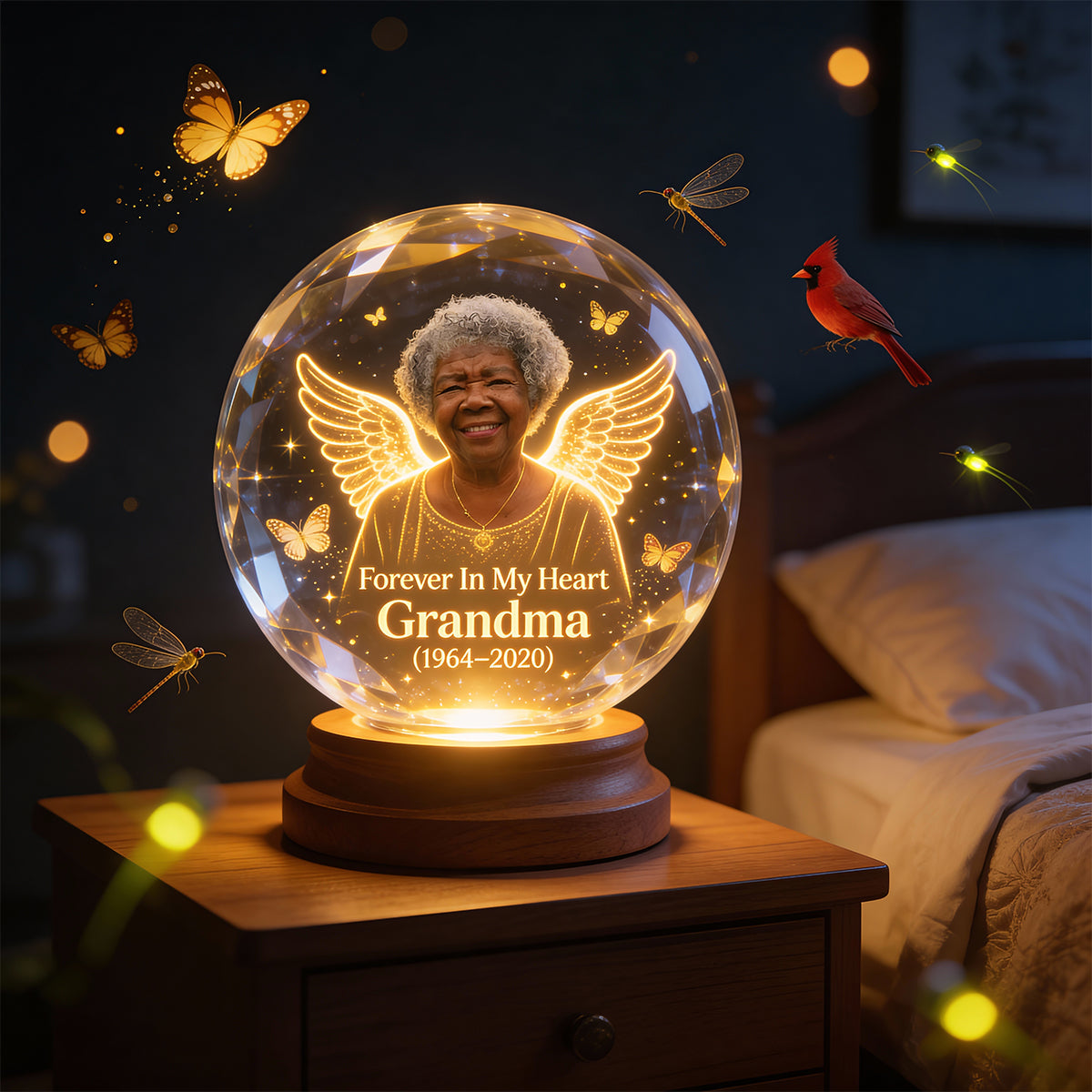 Memorial Gift, Forever In My Heart - Personalized Memorial Crystal Ball Night Light