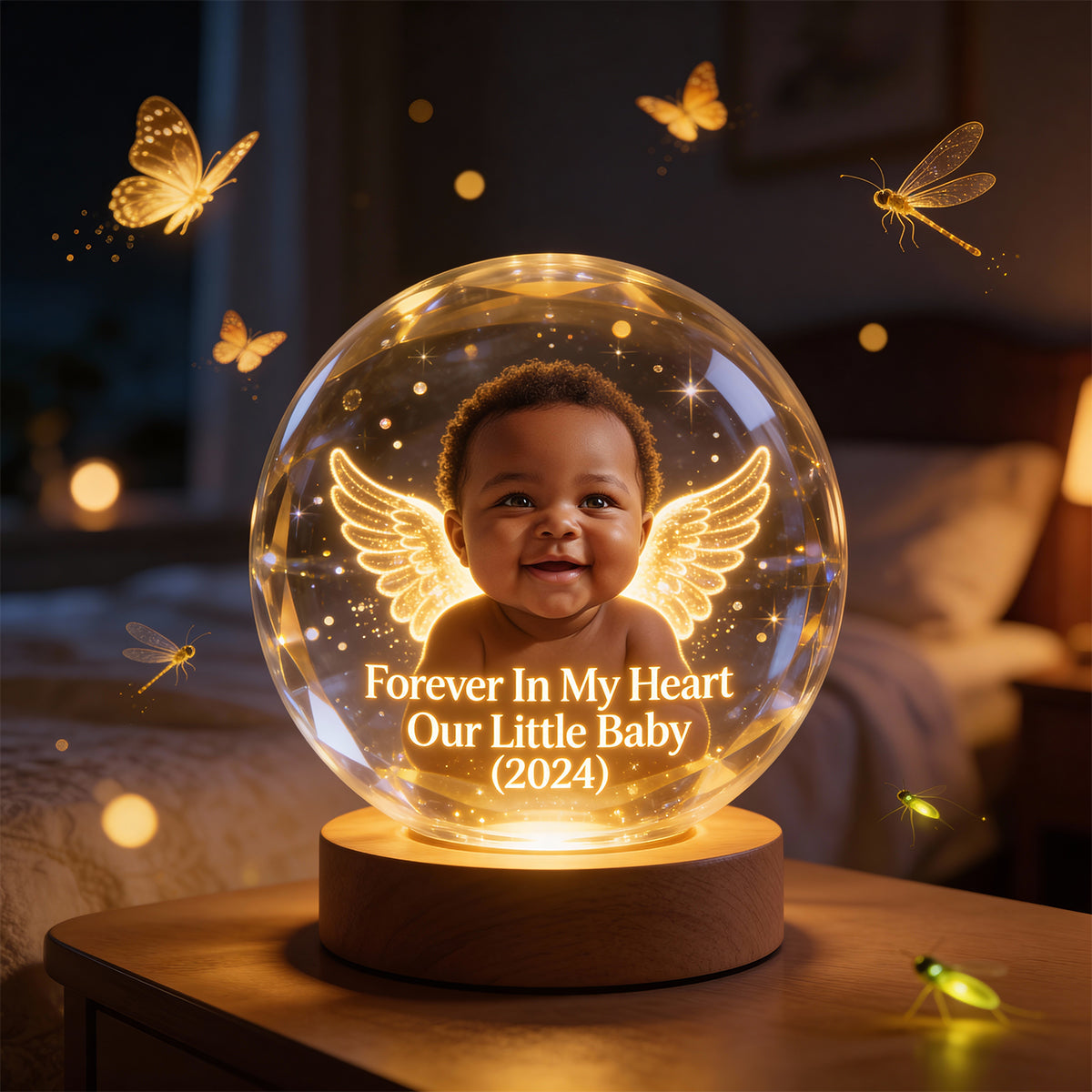 Memorial Gift, Forever In My Heart - Personalized Memorial Crystal Ball Night Light