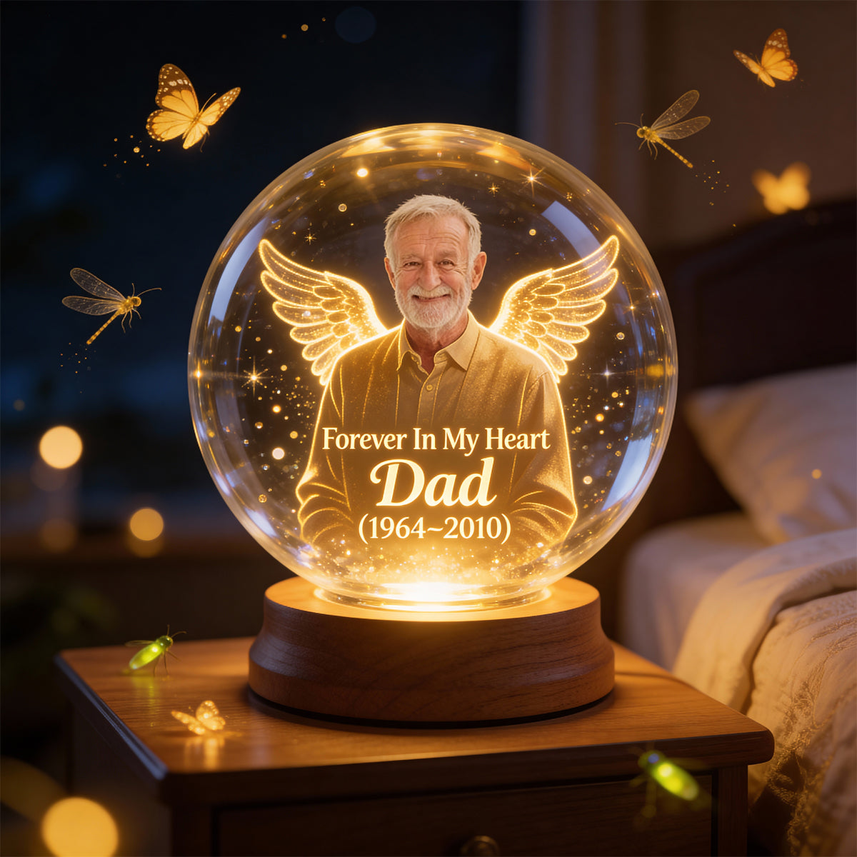 Memorial Gift, Forever In My Heart - Personalized Memorial Crystal Ball Night Light