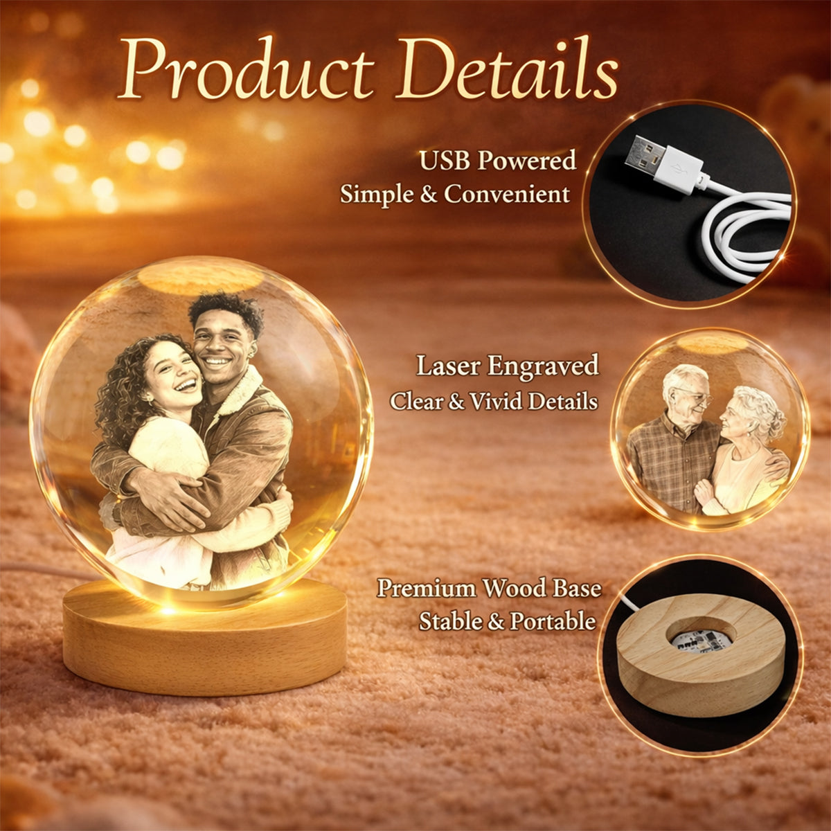 Memorial Gift, Forever In My Heart - Personalized Memorial Crystal Ball Night Light