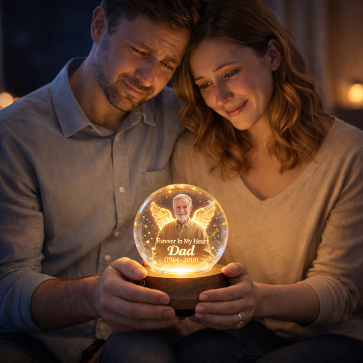 Memorial Gift, Forever In My Heart - Personalized Memorial Crystal Ball Night Light