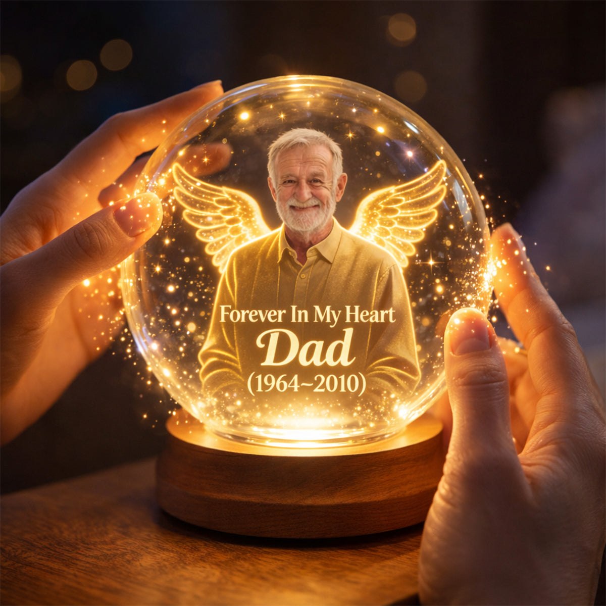 Memorial Gift, Forever In My Heart - Personalized Memorial Crystal Ball Night Light