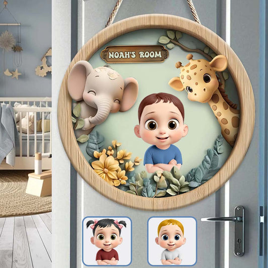 Cute Kid Room Door Sign - Personalized Kid Custom Shaped Wood Sign