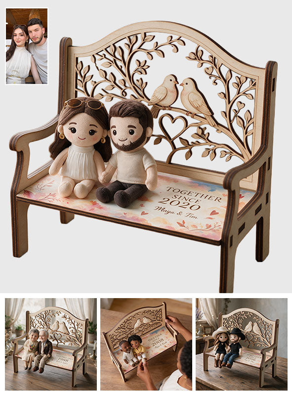 I Love You Forever - Personalized Couple Wooden Bench & Plush Keychain Set
