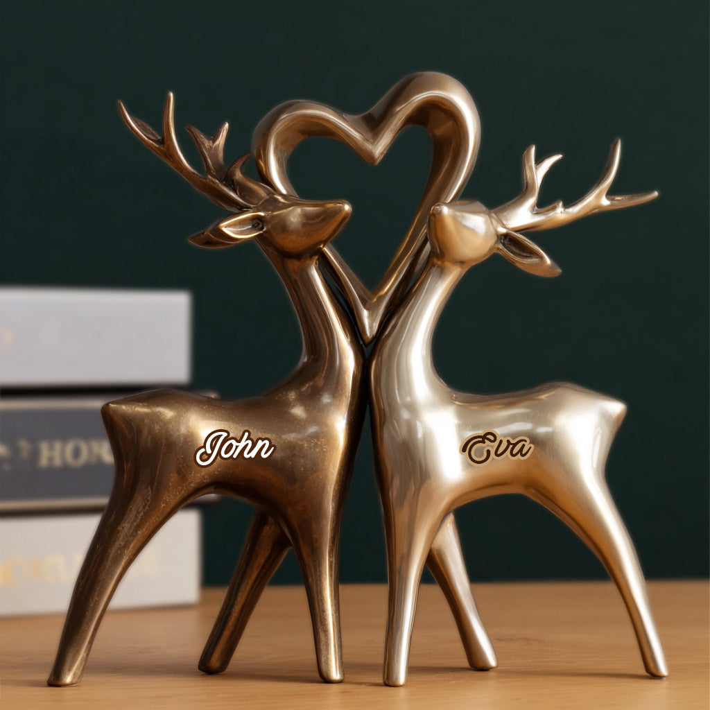 Anniversary Gifts Couple Deer - Personalized Couple Custom Shaped Wood Plaque