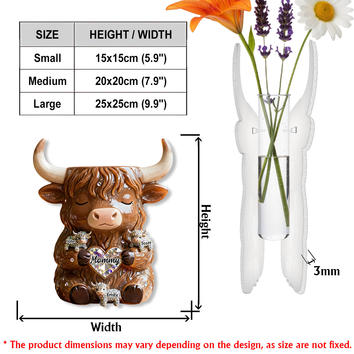 Landleben – Personalisierte Acryl-Blumenvase in Form eines Hochlandrindes