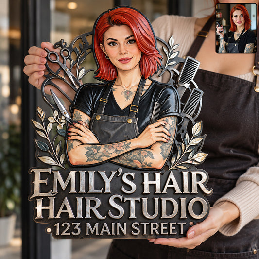 Meet The Owner - Personalized Hairdresser 3D Printed Cut Metal Sign
