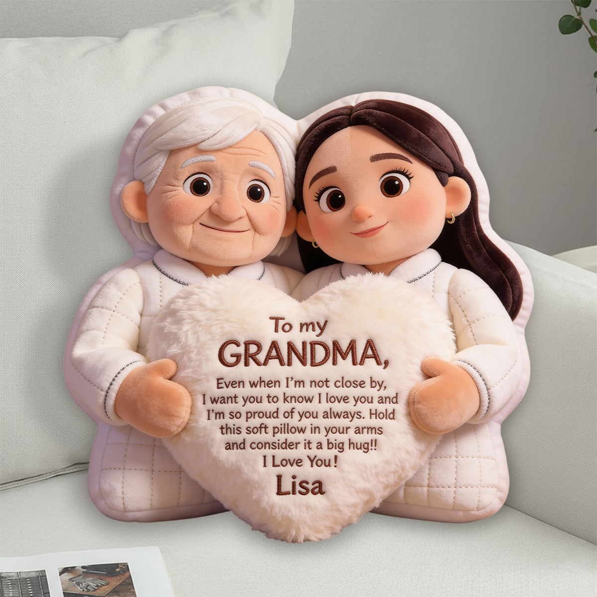 To My Grandma - Personalized Grandma Faux Fur Shaped Pillow