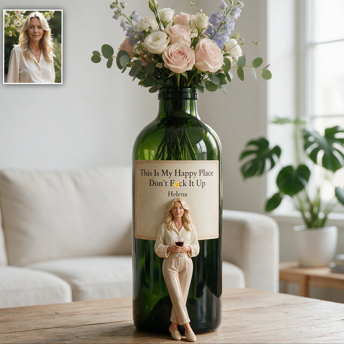 My Happy Place - Personalized Wine Custom Shape Acrylic Flower Vase