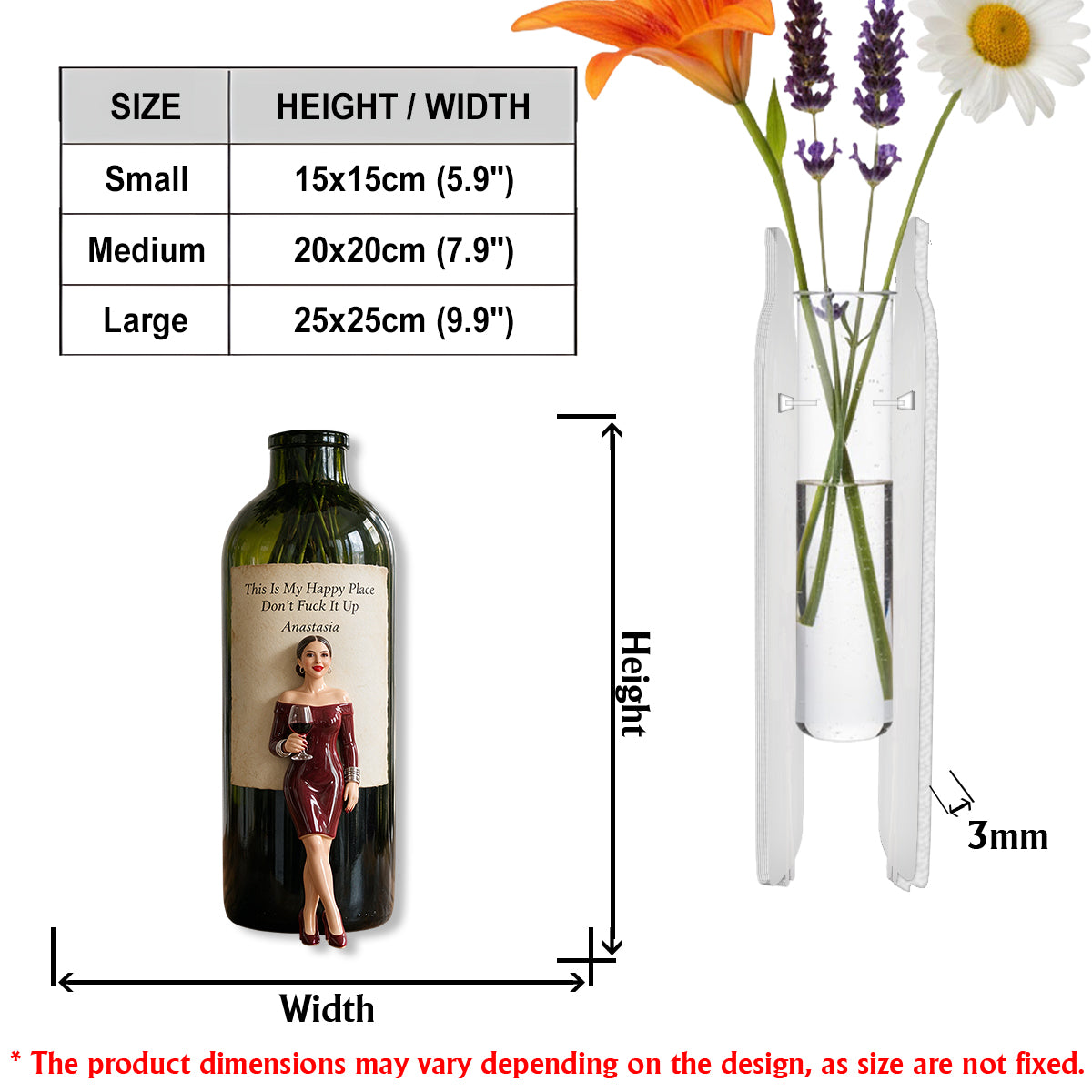 My Happy Place - Personalized Wine Custom Shape Acrylic Flower Vase