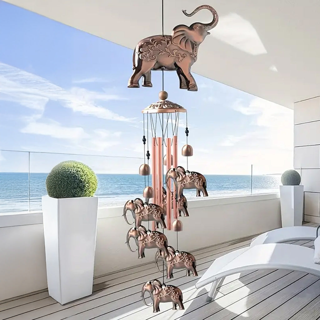 Bronze Elephant Wind Chimes with Bells