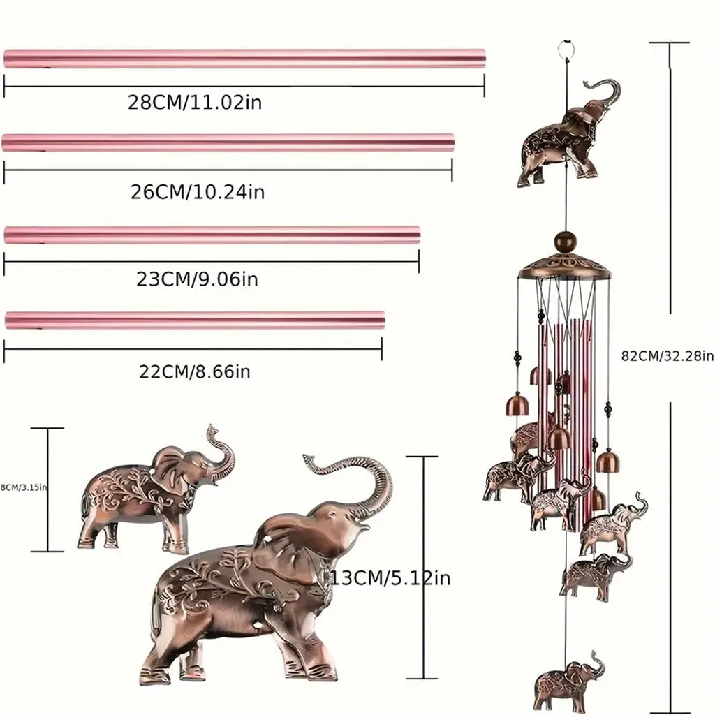 Bronze Elephant Wind Chimes with Bells