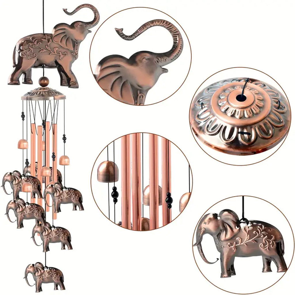 Bronze Elephant Wind Chimes with Bells