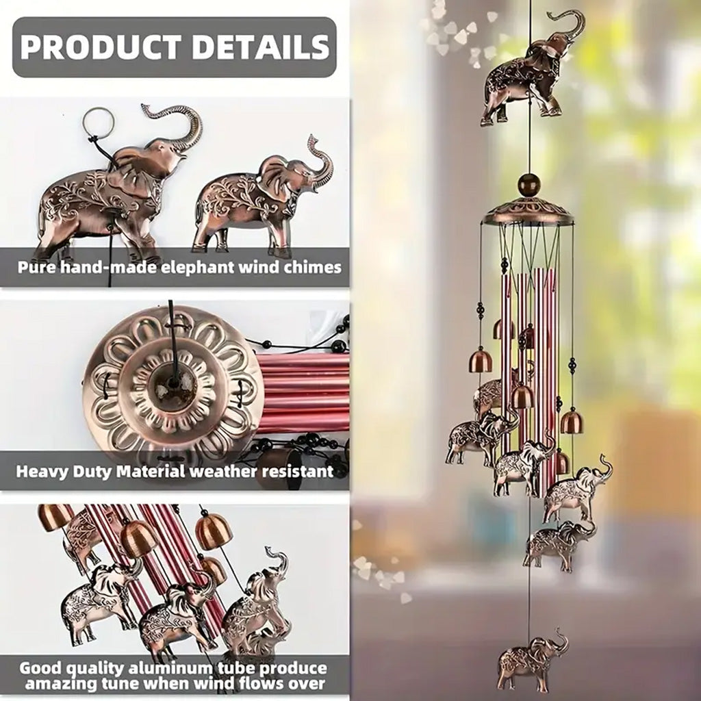 Bronze Elephant Wind Chimes with Bells