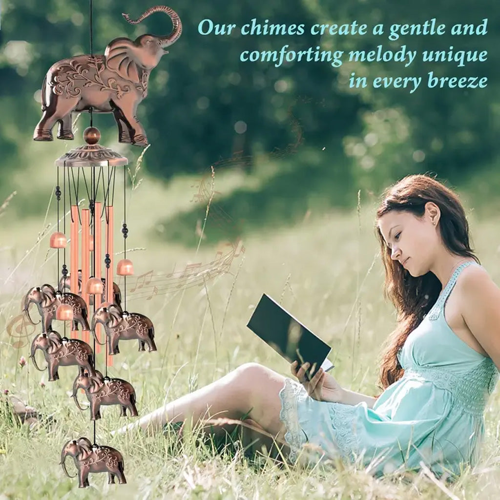 Bronze Elephant Wind Chimes with Bells