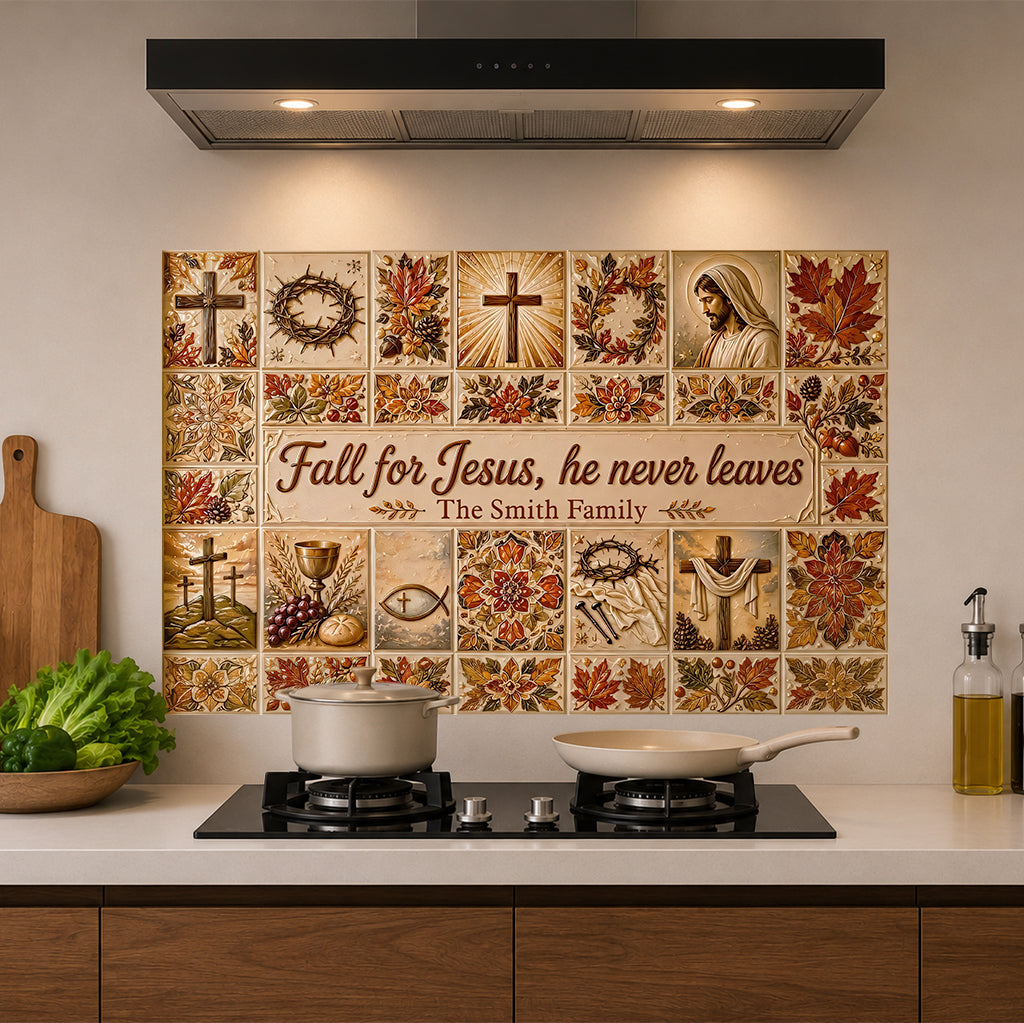 Fall For Jesus He Never Leaves - Personalized Christian Wall Decal
