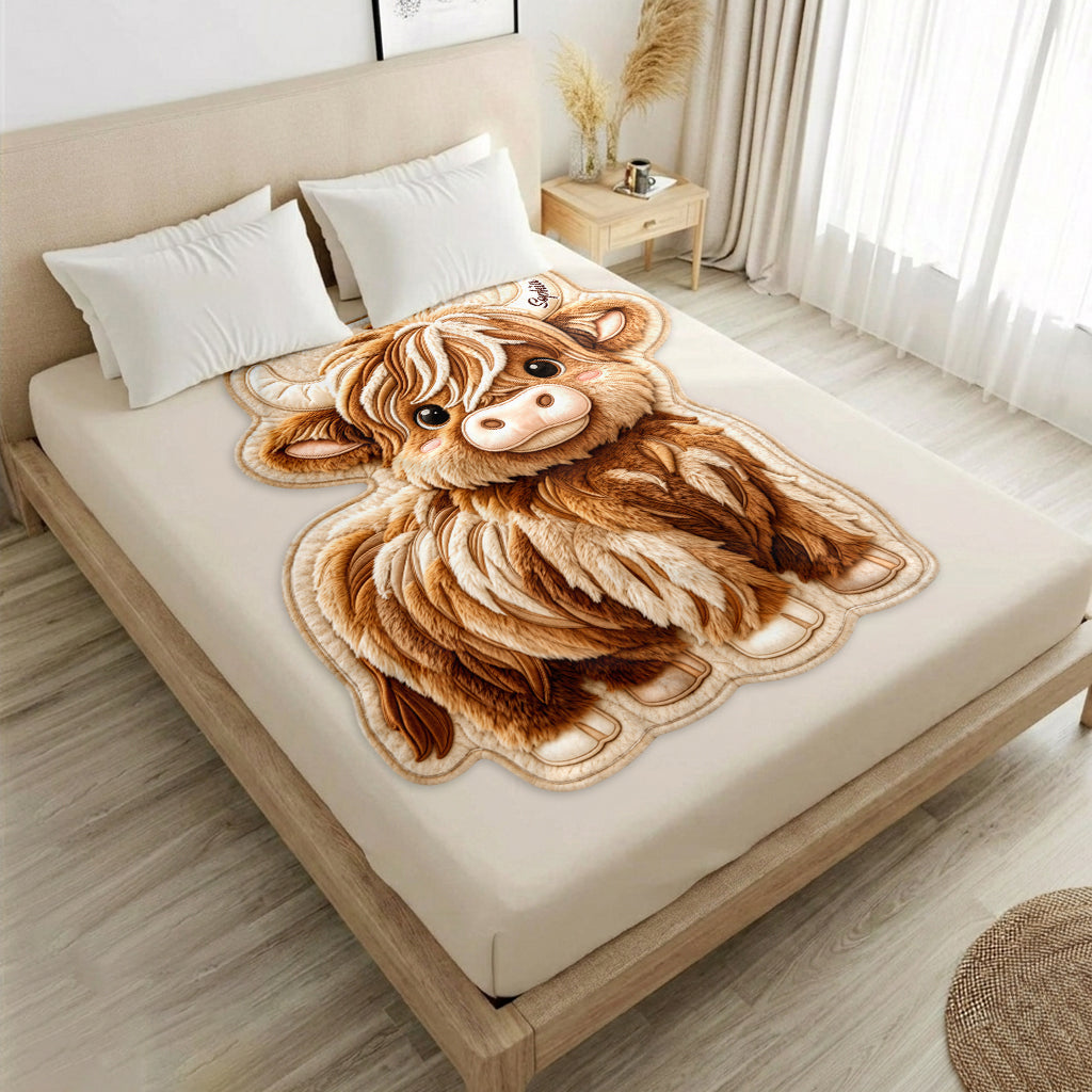Just A Girl Who Loves Highland Cow - Personalized Highland Cow Shaped Fleece Blanket