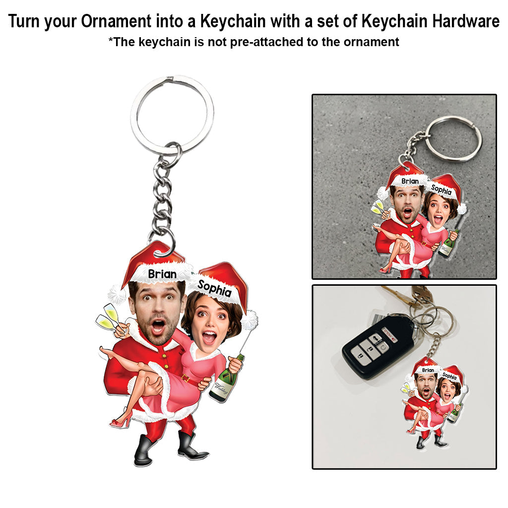 Santa Couple Celebration - Personalized Couple Transparent Ornament