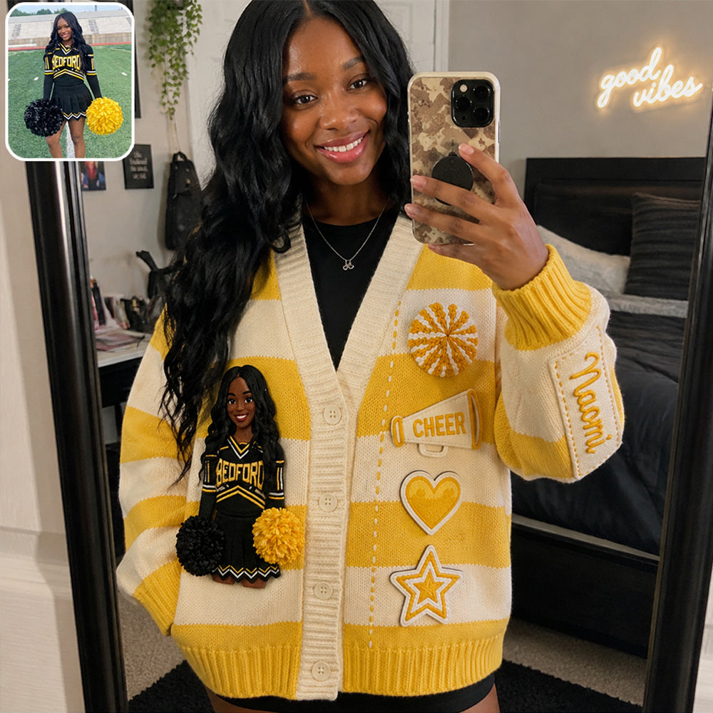 Any Photo Proud Cheerleader - Personalized Cheerleading Cardigan Sweater