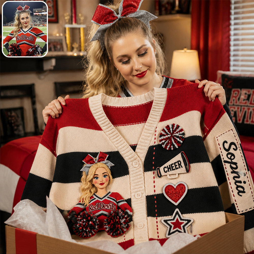 Any Photo Proud Cheerleader - Personalized Cheerleading Cardigan Sweater