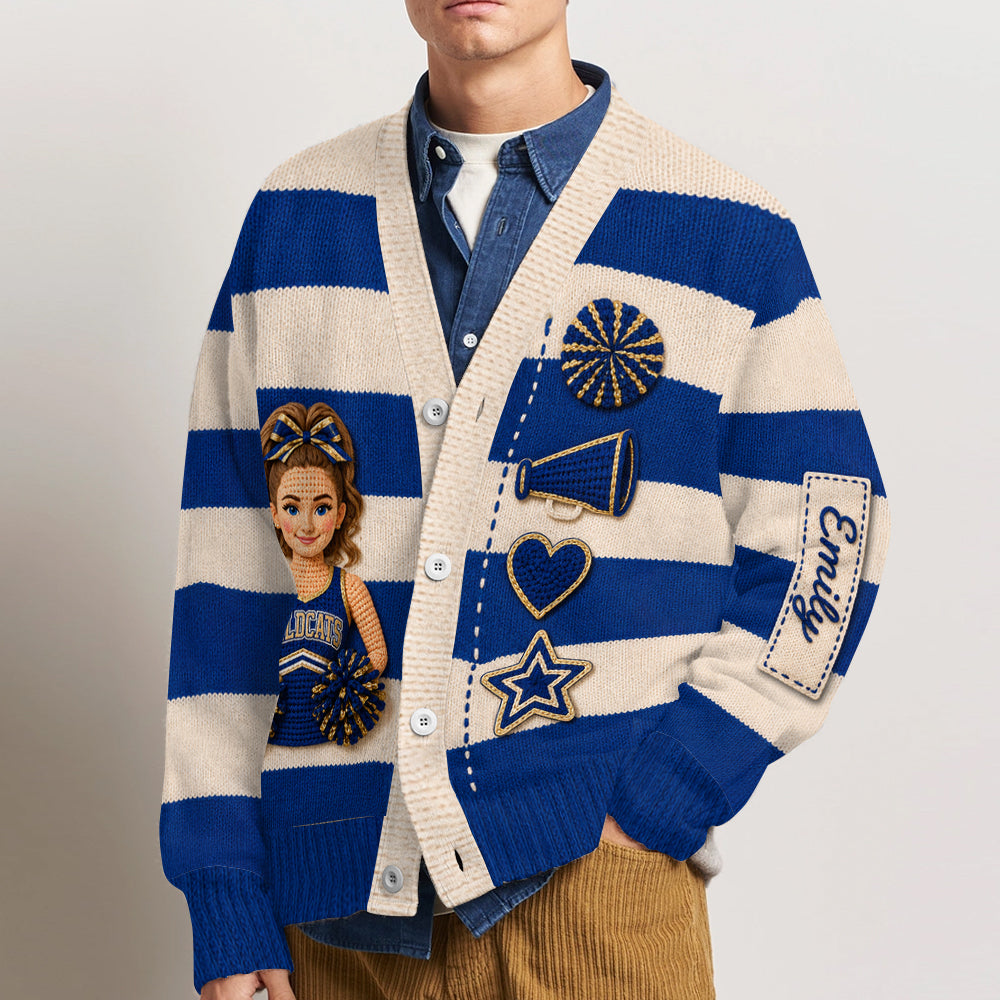 Any Photo Proud Cheerleader - Personalized Cheerleading Cardigan Sweater
