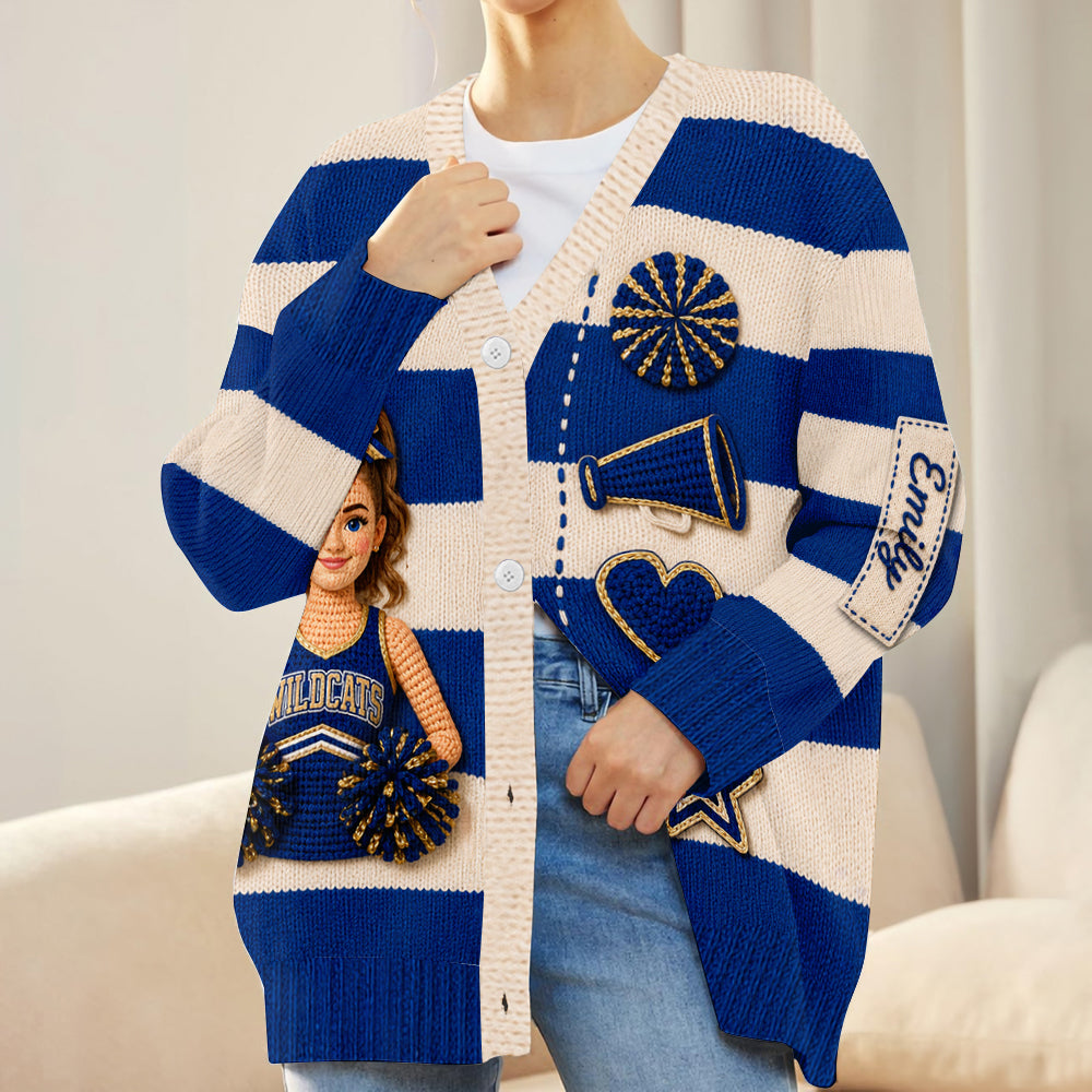 Any Photo Proud Cheerleader - Personalized Cheerleading Cardigan Sweater