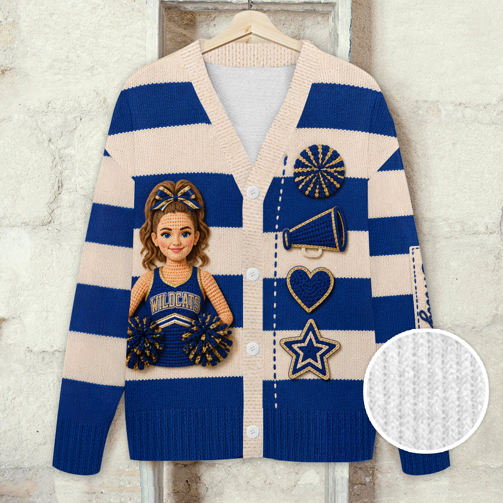 Any Photo Proud Cheerleader - Personalized Cheerleading Cardigan Sweater