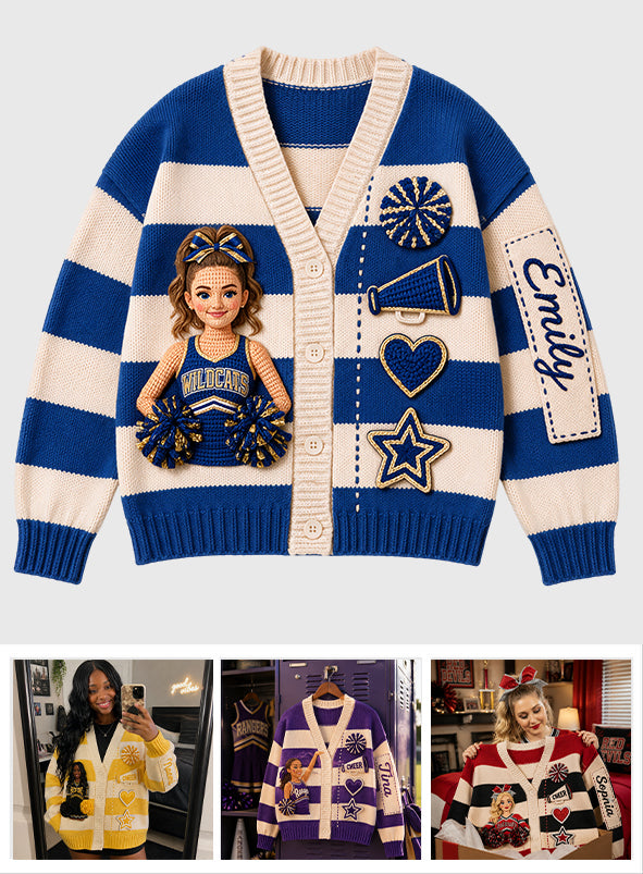 Any Photo Proud Cheerleader - Personalized Cheerleading Cardigan Sweater