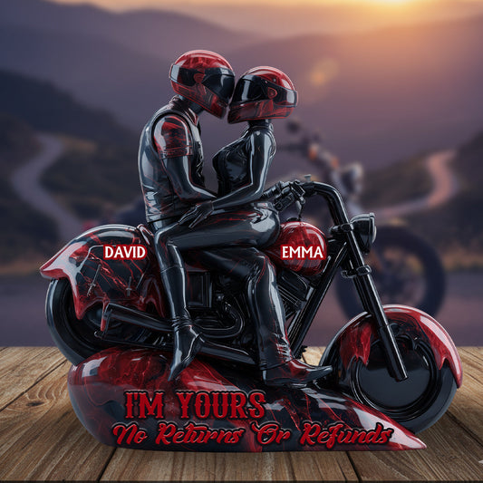 Ich bin dein – Keine Rückgabe oder Rückerstattung – Personalisierte Biker-Acrylplakette in individueller Form