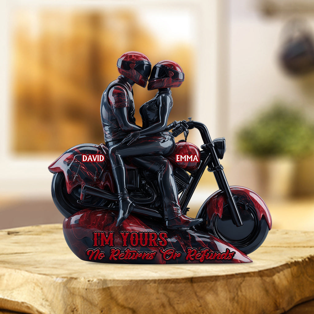Ich bin dein – Keine Rückgabe oder Rückerstattung – Personalisierte Biker-Acrylplakette in individueller Form