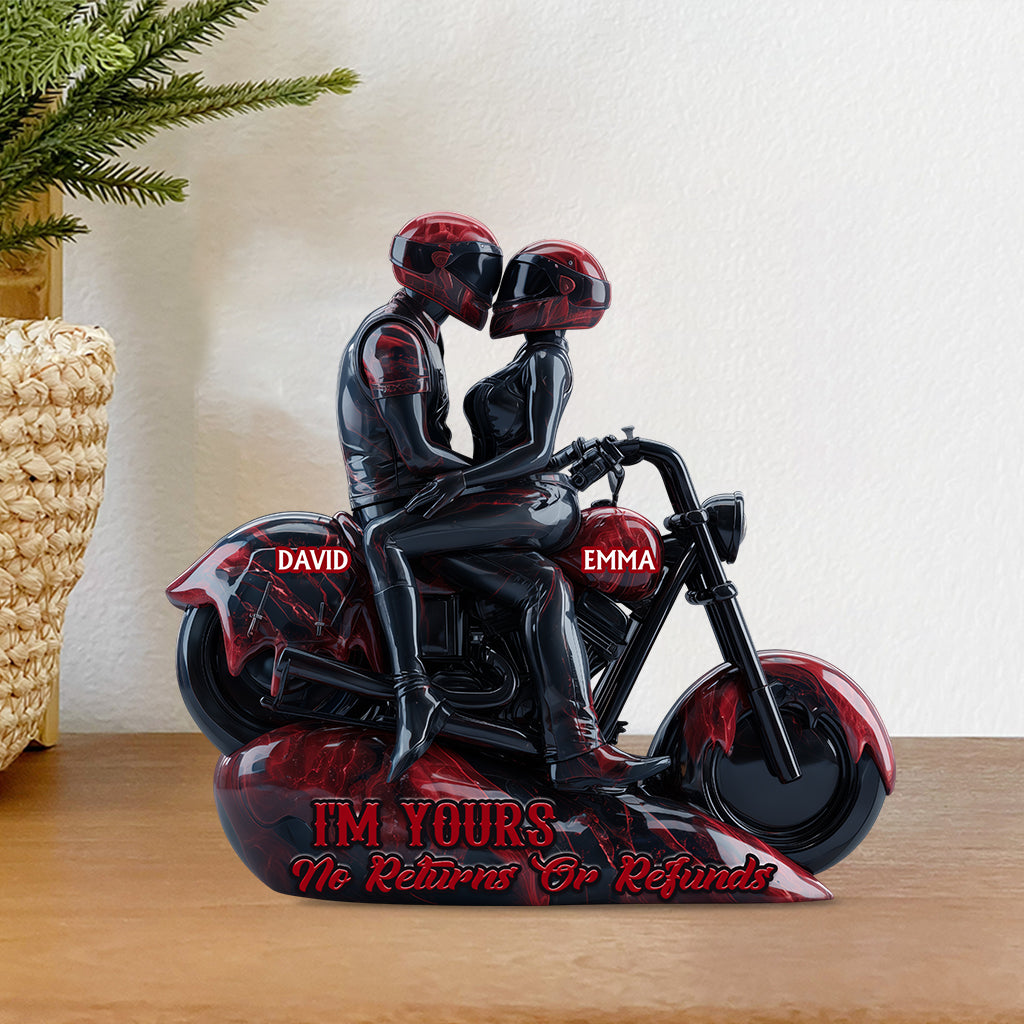 Ich bin dein – Keine Rückgabe oder Rückerstattung – Personalisierte Biker-Acrylplakette in individueller Form