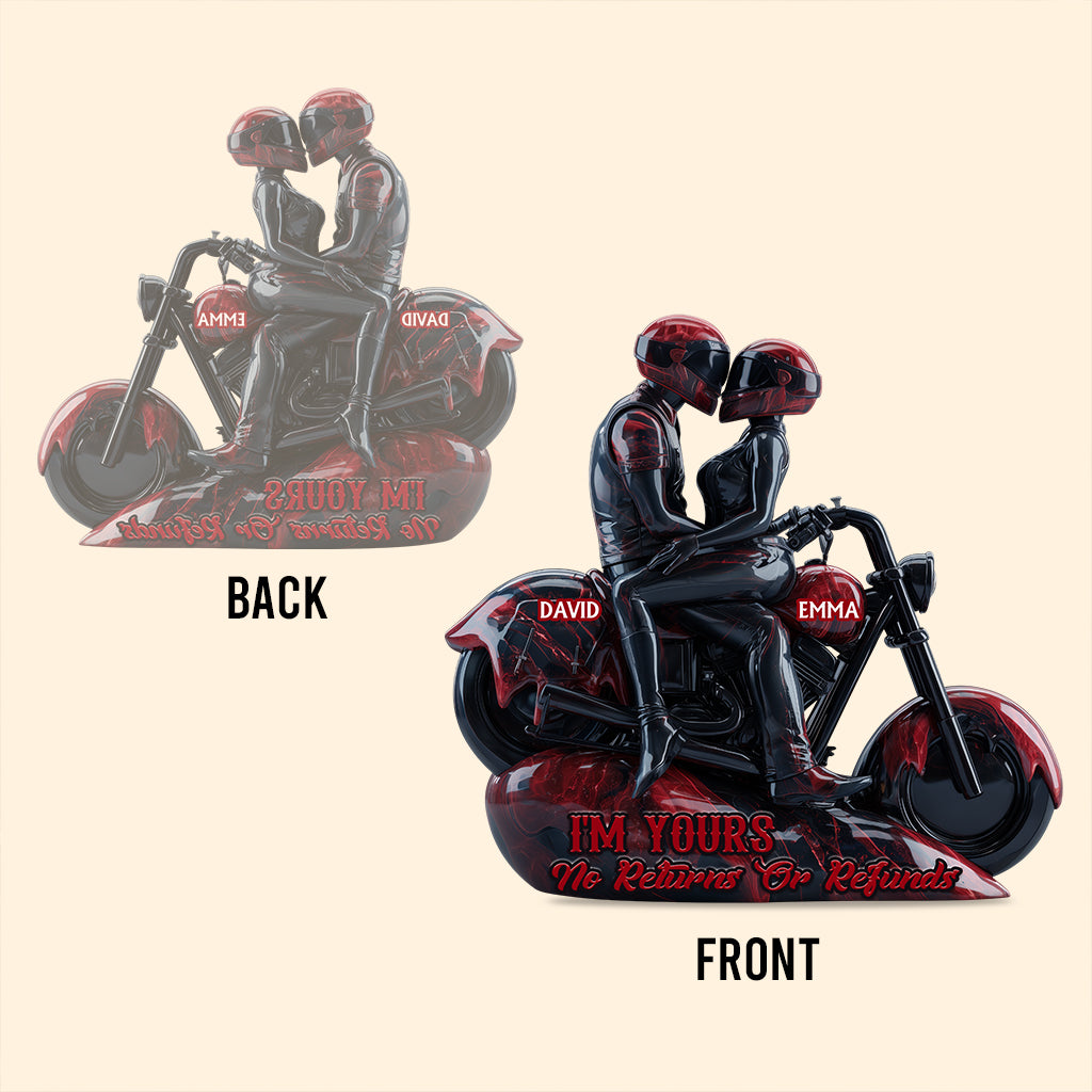 Ich bin dein – Keine Rückgabe oder Rückerstattung – Personalisierte Biker-Acrylplakette in individueller Form