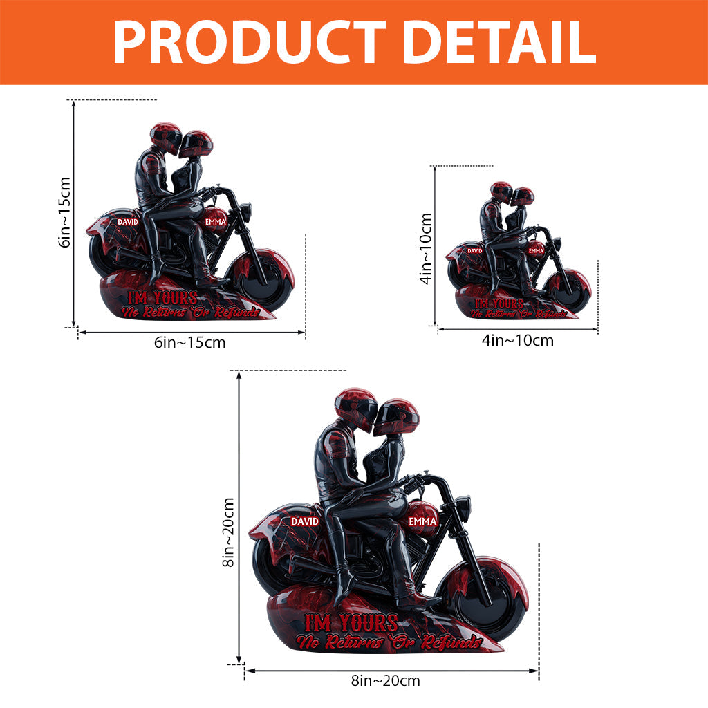 Ich bin dein – Keine Rückgabe oder Rückerstattung – Personalisierte Biker-Acrylplakette in individueller Form