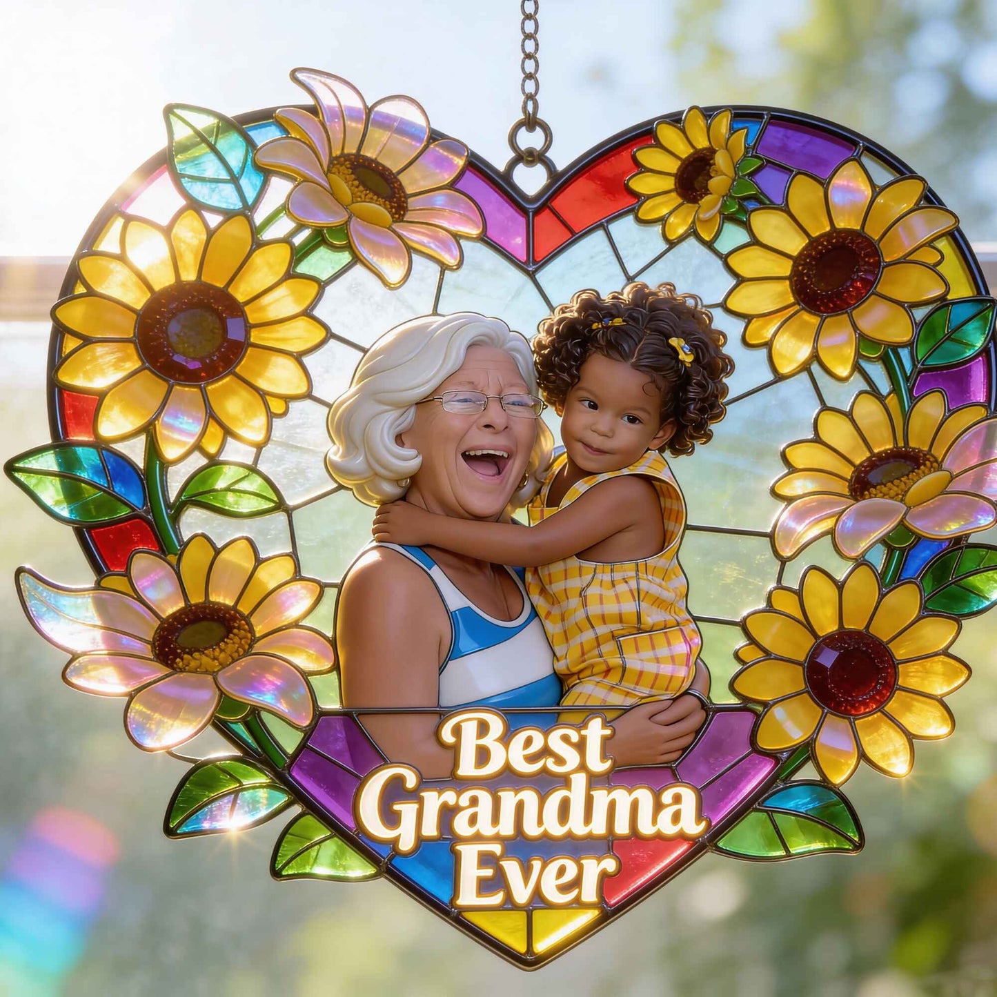 Je t'aime, grand-mère, la meilleure grand-mère du monde - Attrape-soleil personnalisé à suspendre à la fenêtre pour grand-mère